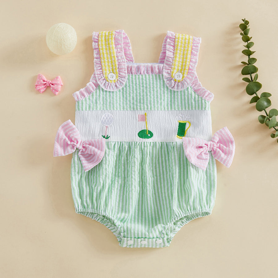 Girls' Summer New Stripe Romper Baby Overall Cute Bowknot Baby Creeper