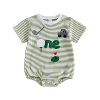 Cute Baby Summer Striped Casual Letter Golf Embroidery Short Sleeve Romper Crawling Suit