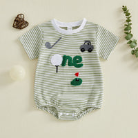 Cute Baby Summer Striped Casual Letter Golf Embroidery Short Sleeve Romper Crawling Suit