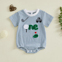Cute Baby Summer Striped Casual Letter Golf Embroidery Short Sleeve Romper Crawling Suit