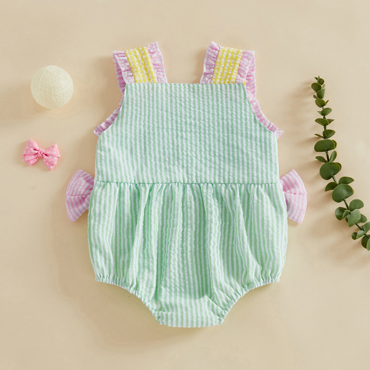 Girls' Summer New Stripe Romper Baby Overall Cute Bowknot Baby Creeper