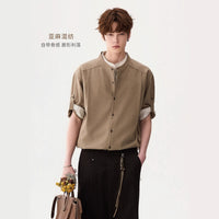 Two-Piece Stand Collar Short Sleeve Shirt for Men