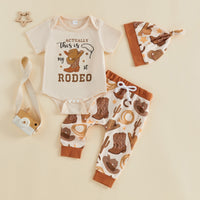 Baby Western Cowboy Style 3-Piece Set Short Sleeve Romper Long Pants Hat Set Cute Printed Baby Spring and Autumn Outfit