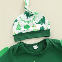 Infant and Toddler Dinosaur Theme Birthday Outfit Set, Boys' Short Sleeve Romper, Long Pants, Hat 3-Piece Set, Summer Cartoon Style