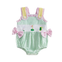 Girls' Summer New Stripe Romper Baby Overall Cute Bowknot Baby Creeper