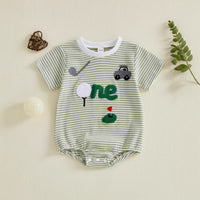 Cute Baby Summer Striped Casual Letter Golf Embroidery Short Sleeve Romper Crawling Suit