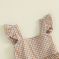 Summer Girls' Plaid Strap Two-Piece Set with Ruffled Shorts Children's Clothing