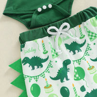 Infant and Toddler Dinosaur Theme Birthday Outfit Set, Boys' Short Sleeve Romper, Long Pants, Hat 3-Piece Set, Summer Cartoon Style