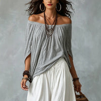 Fashion One-Shoulder T-Shirt with Wide-Leg Pants Set for Women, Elegant Two-Piece Long Sleeve Casual Outfit