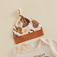 Baby Western Cowboy Style 3-Piece Set Short Sleeve Romper Long Pants Hat Set Cute Printed Baby Spring and Autumn Outfit