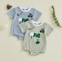 Cute Baby Summer Striped Casual Letter Golf Embroidery Short Sleeve Romper Crawling Suit