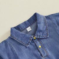 Cute Baby Boy Denim Romper Summer Polo Collar Short Sleeve Dinosaur Crawler Bodysuit
