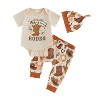 Baby Western Cowboy Style 3-Piece Set Short Sleeve Romper Long Pants Hat Set Cute Printed Baby Spring and Autumn Outfit